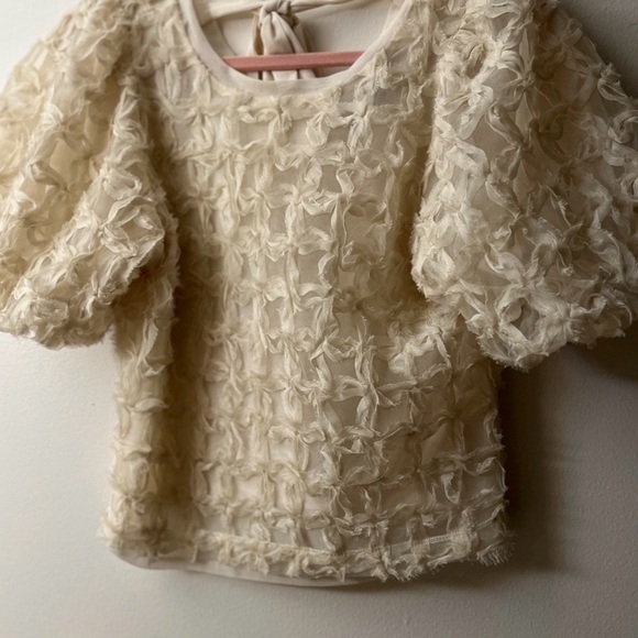 Anthropologie Sarah Hann Ivory Puff-Sleeve Textured Blouse - Picture 8 of 9